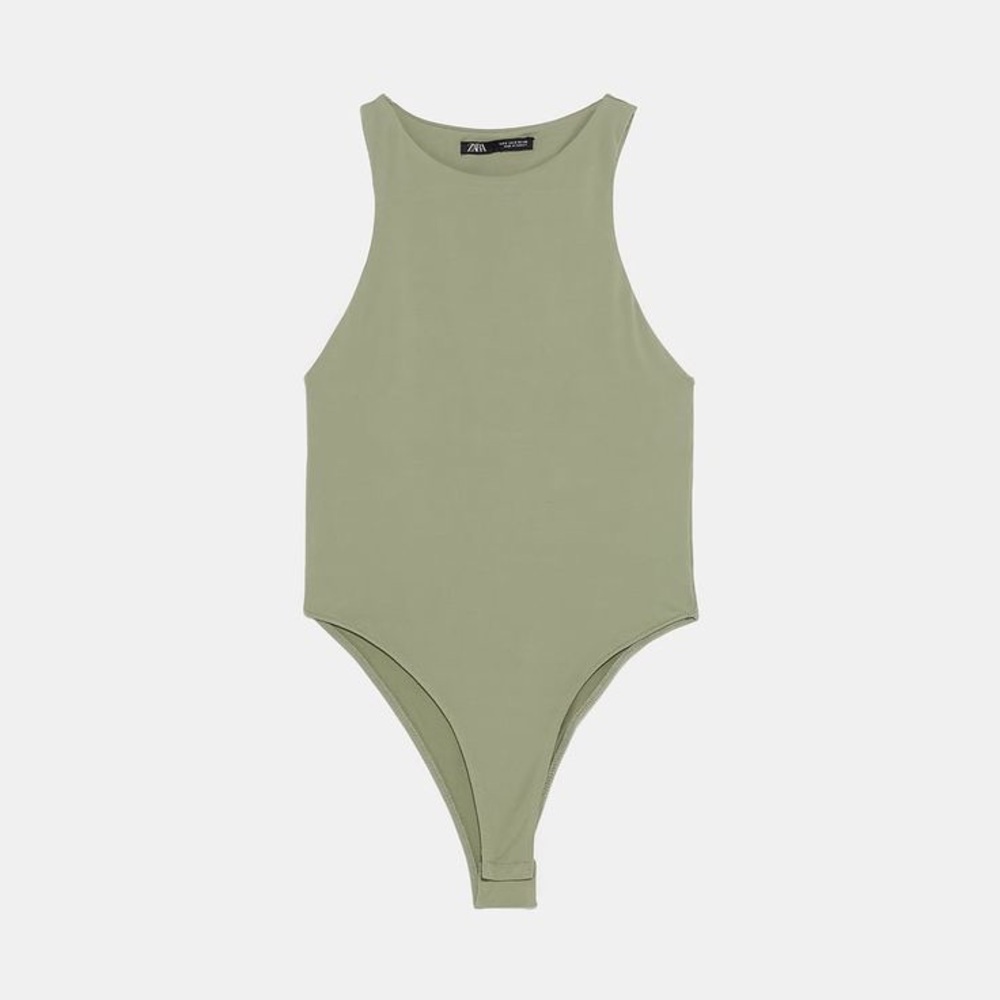 ZARA HALTER NECK BODYSUIT KHAKI